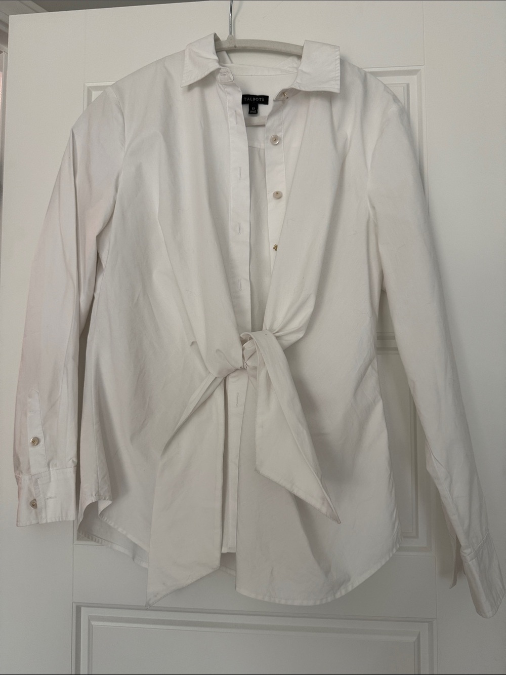 Talbots White Tie-Front Button-Down Shirt